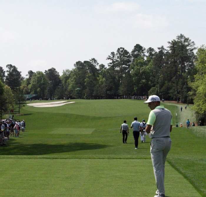 Sergio Garcia, the 2017 Masters champion, gets a look at the beefed-up fifth hole, a par 4 that has been stretched by 40 yards, to 495.